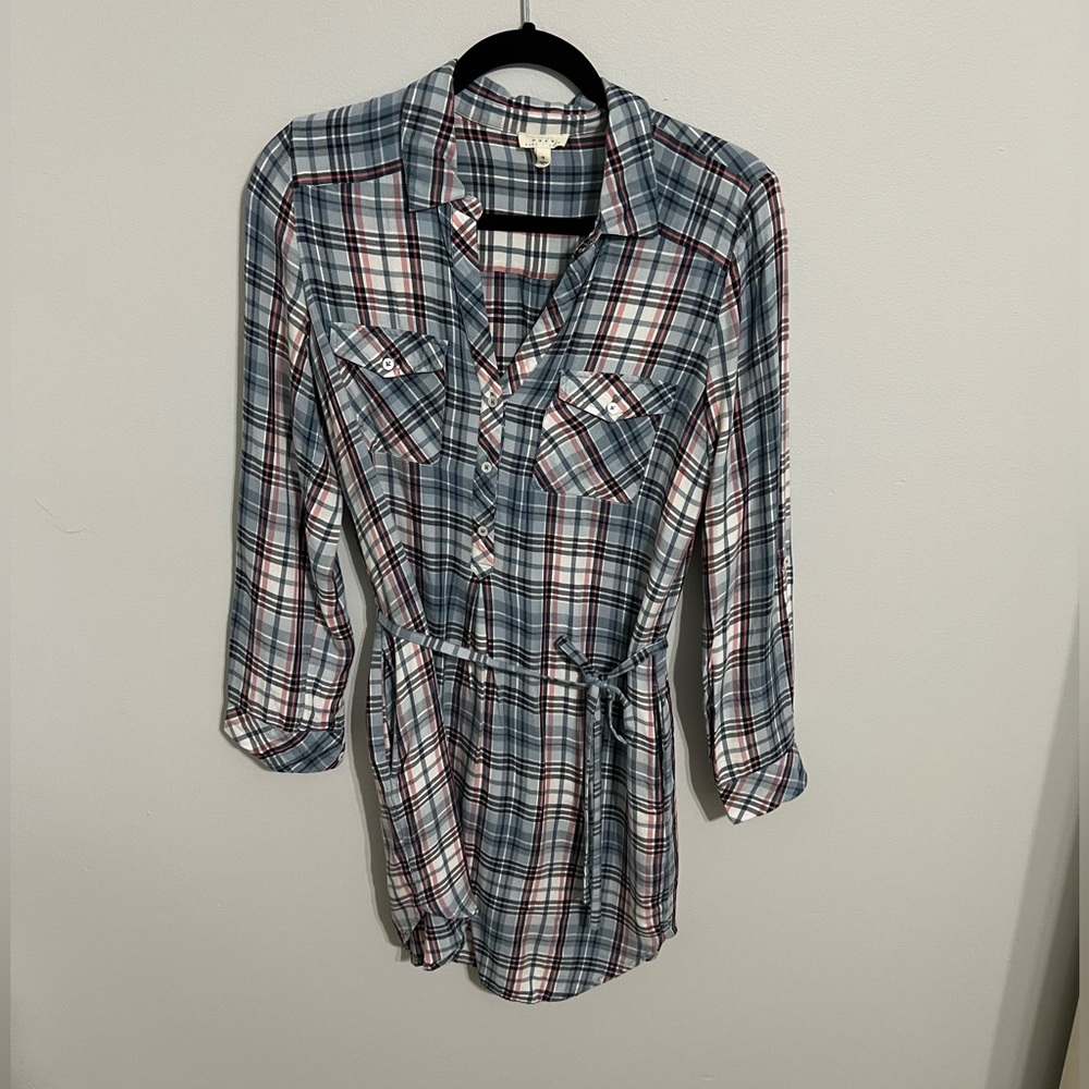 Soft by Joie Plaid Long Sleeve Tunic Dress w/ pockets